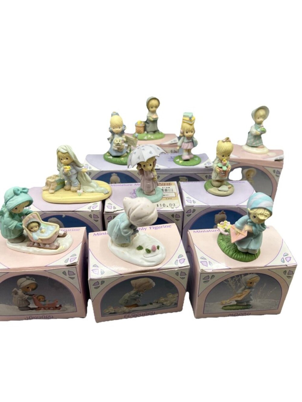 Precious Moments Enesco Miniature Monthly Figurines Set of 10 1980's Preowned